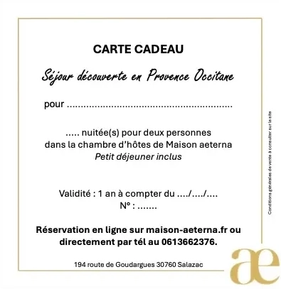 bon cadeau chambre d'hôtes